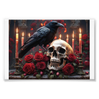 Crow Sitting on a Skull Photo Print