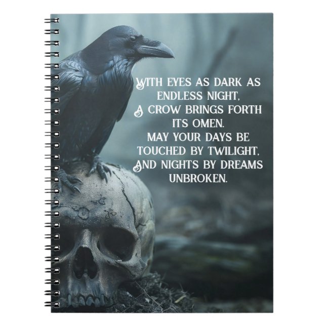 Crow sitting on a skull with a gothic message  notebook (Front)