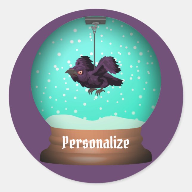 Crow snow globe raven fall unique purple gothic classic round sticker (Front)
