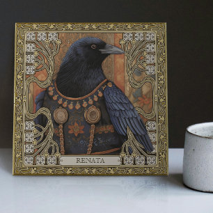 Crow Spirit Animal Personalised Name Field Ceramic Tile