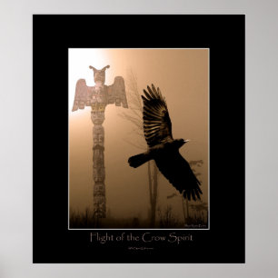 CROW SPIRIT & Totem Pole Art Poster (Smaller Size)