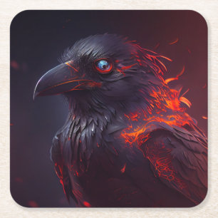Crow Square Paper Coaster