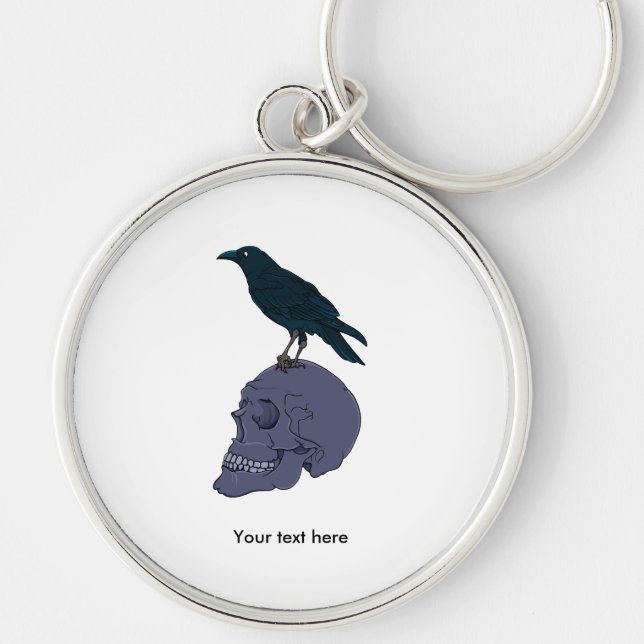 Crow Standing On A Human Skull Key Ring (Front)