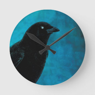 Crow Time Keeper Round Clock