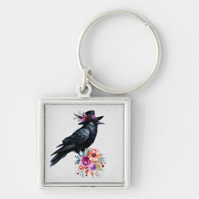 Crow, Tophat, Bouquet Keychain (Front)