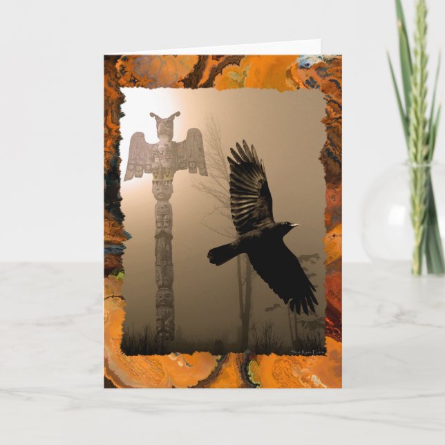 CROW & TOTEM POLE Native American-themed Card (Front)