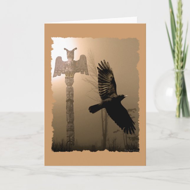 CROW & TOTEM POLE Native American-themed Card (Front)