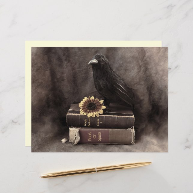 Crow Vintage Gothic Old Books Sunflower (Front/Back In Situ)
