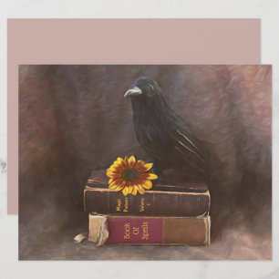 Crow Vintage Gothic Old Books Sunflower Art