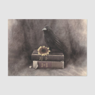 Crow Vintage Gothic Old Books Sunflower Tissue Paper