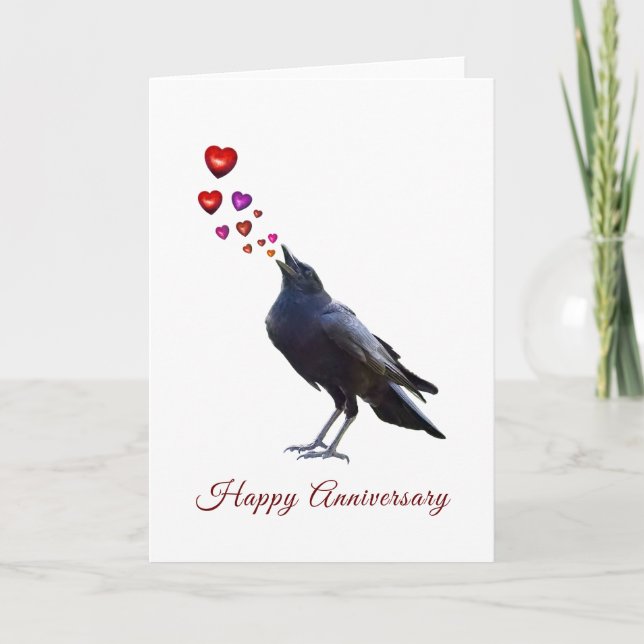 Crow with Hearts Anniversary Card (Front)