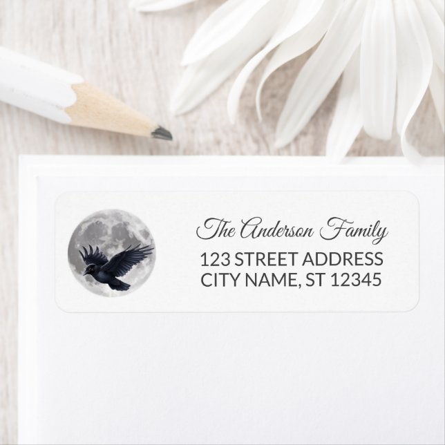 Crow  with Moon Halloween Return Address Label (Insitu)