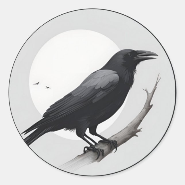 Crow with the moon classic round sticker (Front)