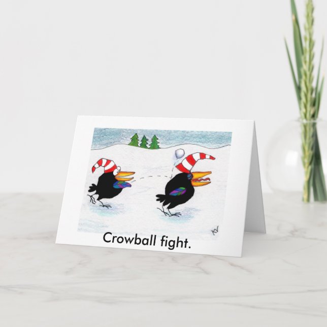 Crowball fight Christmas or winter card (Front)