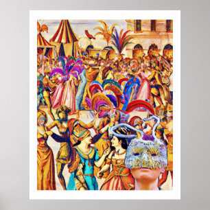 Crowd celebrating carnival poster