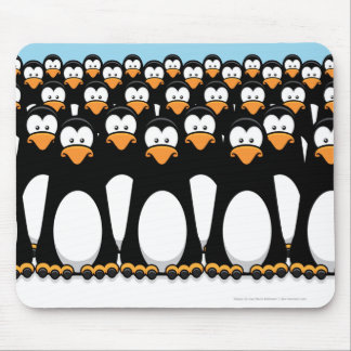Crowd of Funny Cartoon Penguins on Snow Mouse Pad