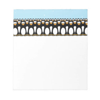 Crowd of Funny Cartoon Penguins on Snow Notepad
