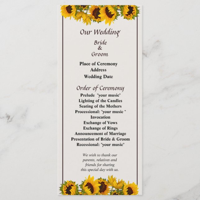 Crowd of Sunflowers Wedding Program (Front)