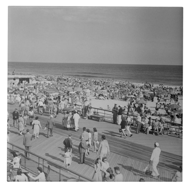 Crowd on Beach Ceramic Tile (Front)