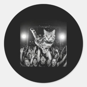 Crowd Surfing Cat Funny Concert Meme Party Vibes Classic Round Sticker