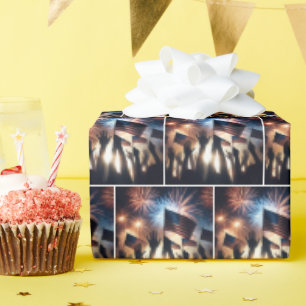 Crowd With American Flags and Fireworks Wrapping Paper