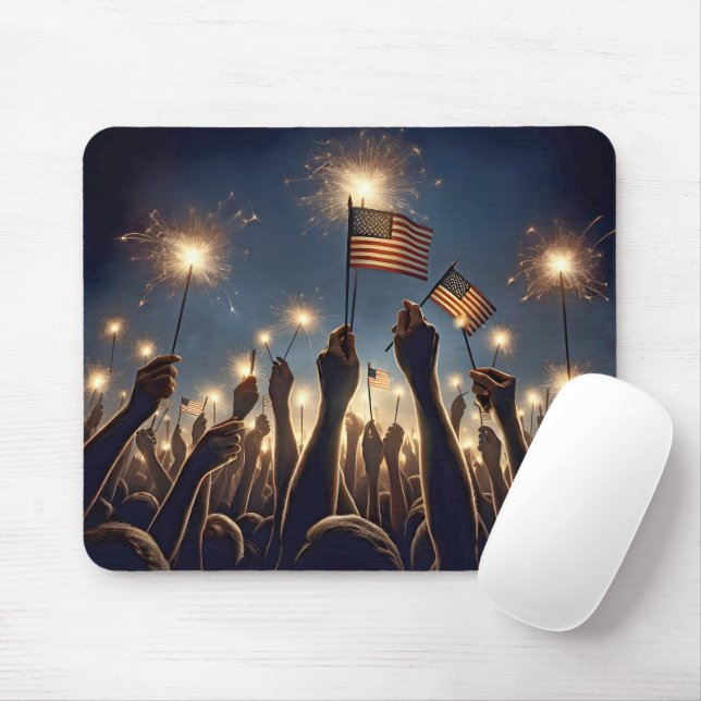 Crowd With American Flags and Sparklers Mouse Pad (With Mouse)