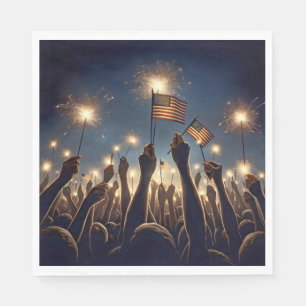 Crowd With American Flags and Sparklers Napkin