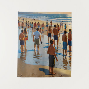 Crowded Beach Walk Tapestry