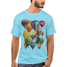 Crowded Colourful Hot Air Balloons on Blue T-Shirt