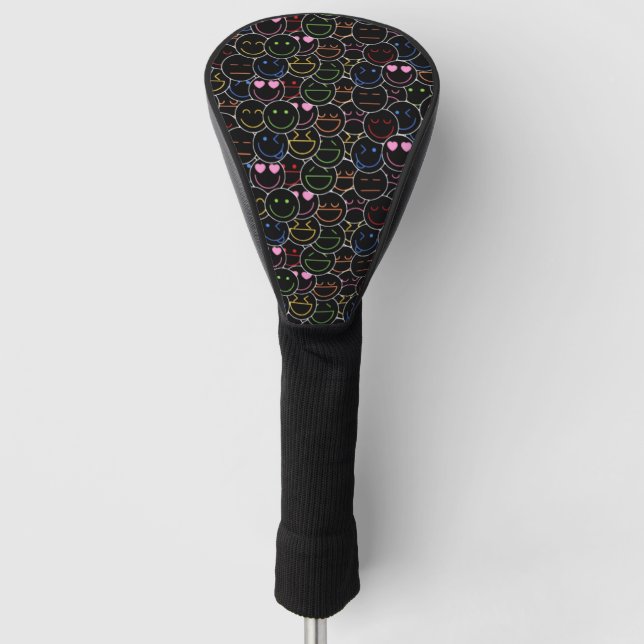 Crowded Neon Emoticons Golf Head Cover (Front)