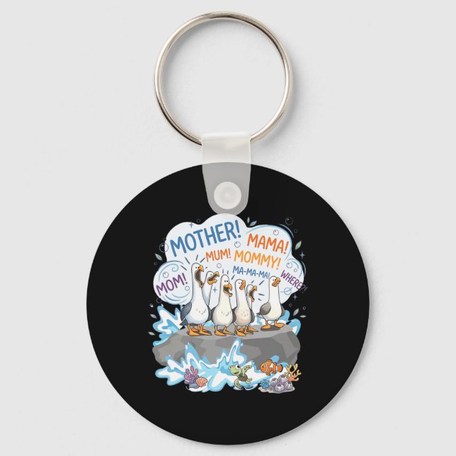 Crowded Seagull Flock Funny Mummy Mama Shouting Key Ring (Front)