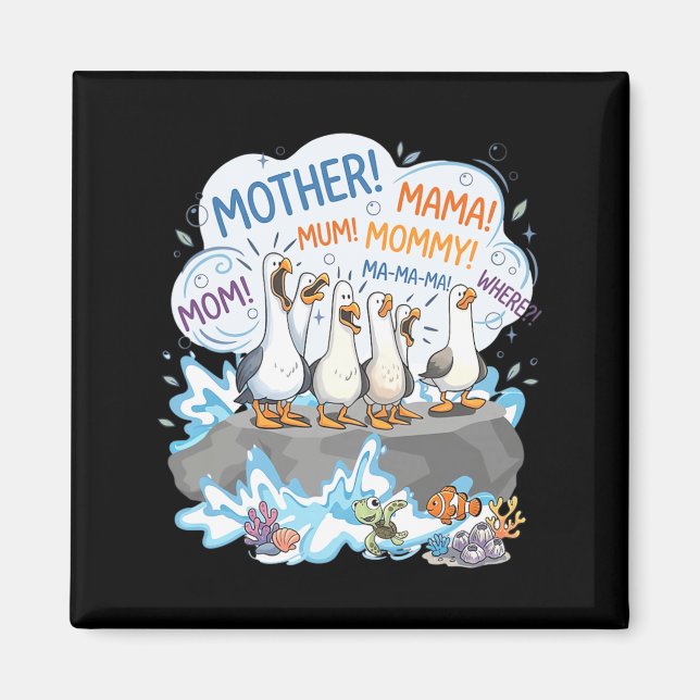 Crowded Seagull Flock Funny Mummy Mama Shouting Magnet (Front)