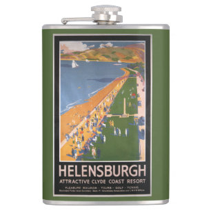 Crowds along Clyde Coast Beach Railways Poster Hip Flask