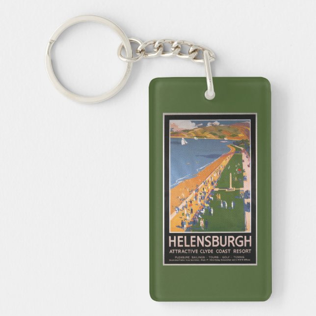 Crowds along Clyde Coast Beach Railways Poster Key Ring (Front)
