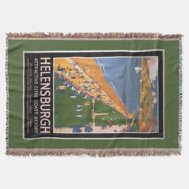 Crowds along Clyde Coast Beach Railways Poster Throw Blanket (Front)