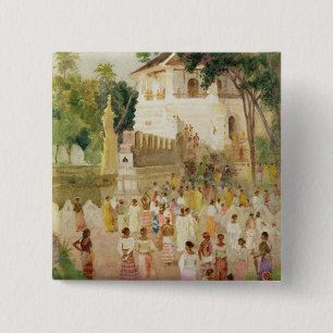 Crowds at a Monument in India, 1895 (w/c & pencil 15 Cm Square Badge