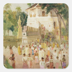 Crowds at a Monument in India, 1895 (w/c & pencil Square Sticker