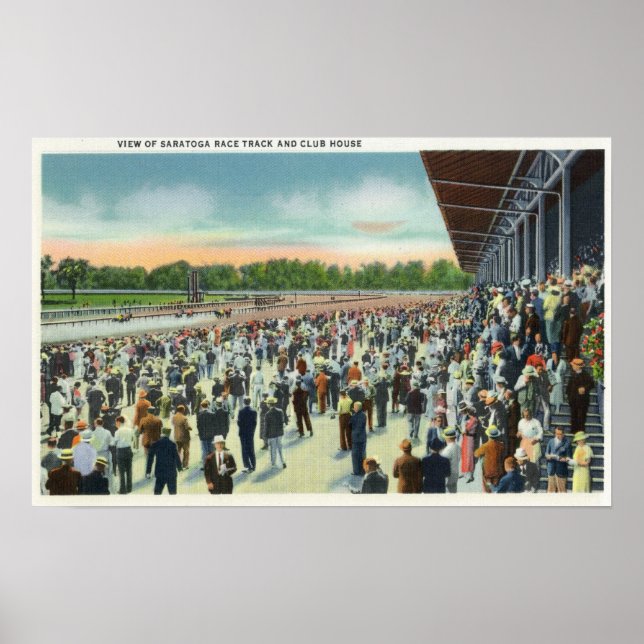 Crowds at Saratoga Race Track & Clubhouse Poster (Front)