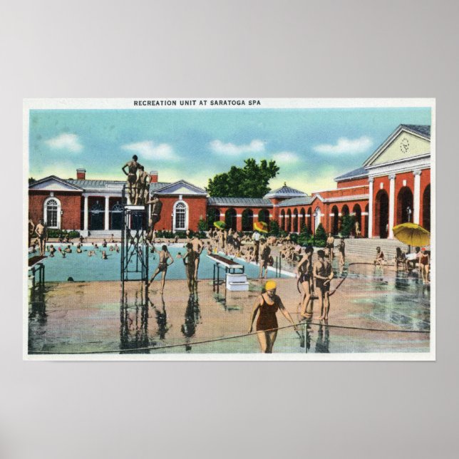 Crowds at Saratoga Spa Swimming Pool Poster (Front)