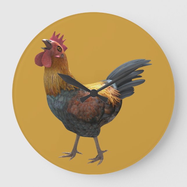 Crowing Rooster Design Large Clock (Front)