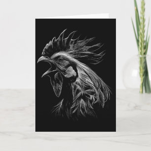 Crowing Rooster Drawing Love Card