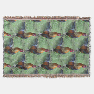 Crowing Rooster Nature Art Pattern Throw Blanket