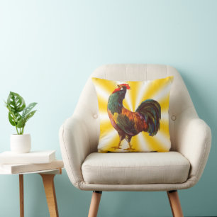Crowing Rooster Vintage Crate Art Starburst Pillow