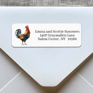 Crowing Rooster Watercolor Return Address Label