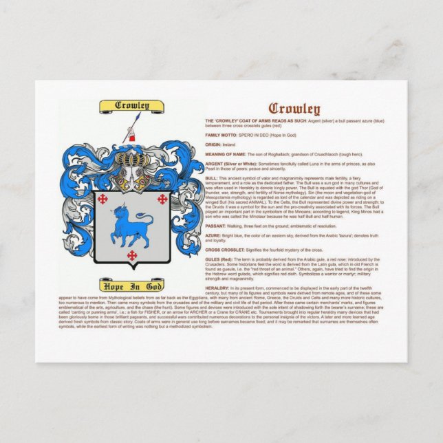 Crowley (meaning) postcard (Front)