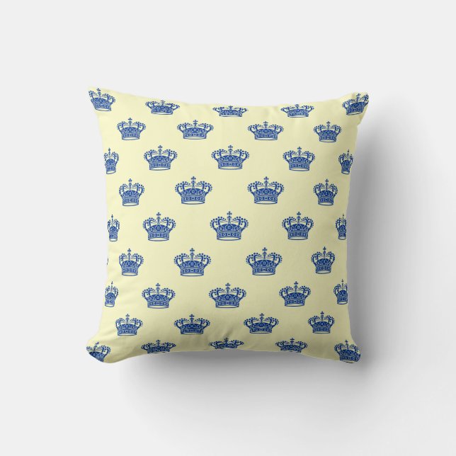Crown 01 - Navy Blue on Pale Yellow Cushion (Front)