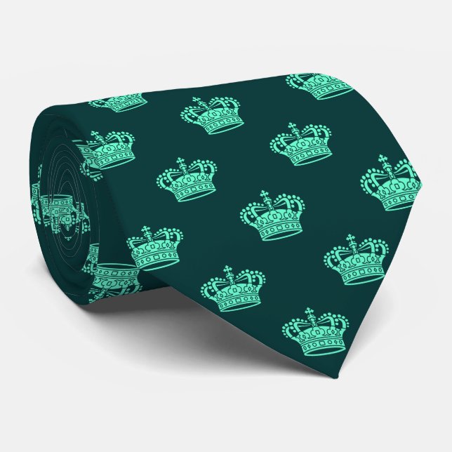 Crown 01 - Turquoise on Dark Green Tie (Rolled)