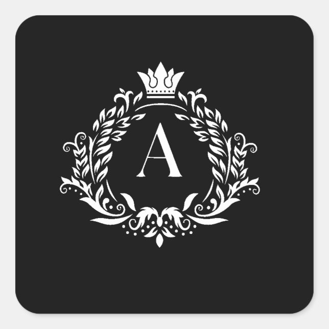 Crown “A” Letter Royal Monogram  Square Sticker (Front)