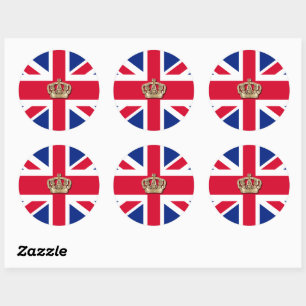 Crown and British Union Jack Flag Classic Round S Sticker