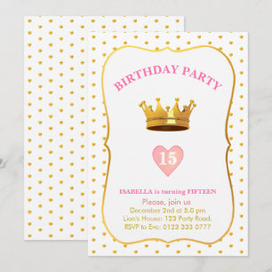 Crown and Gold Confetti 15th Birthday Invitation